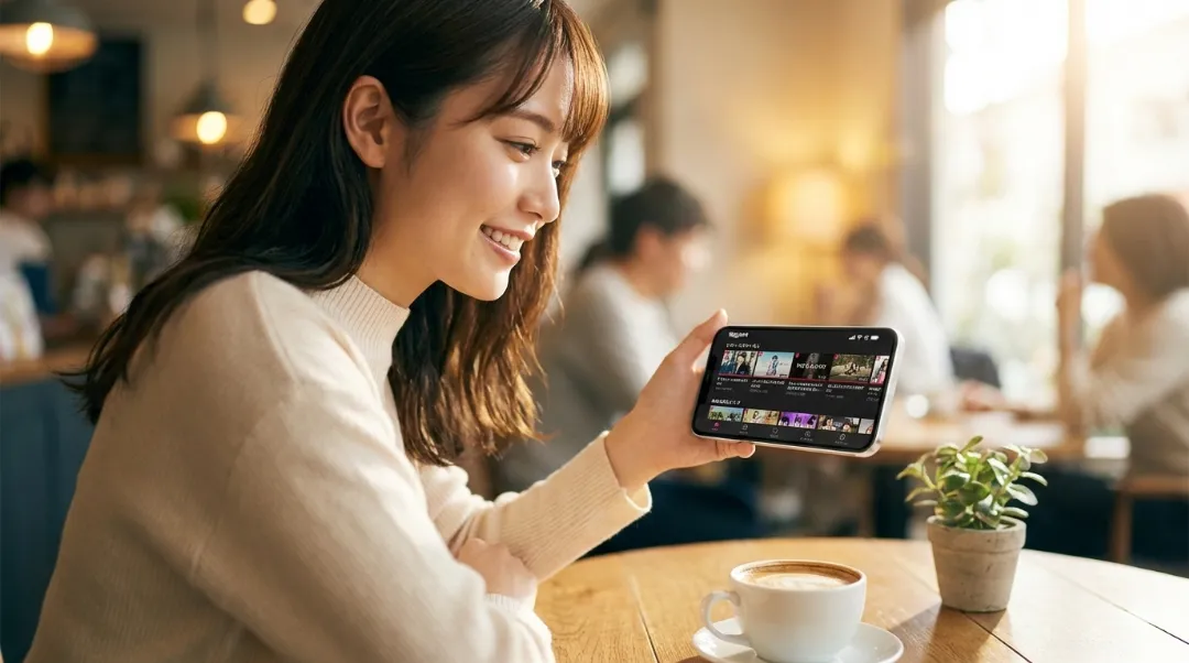 楽天モバイルをカフェで快適に利用している画像