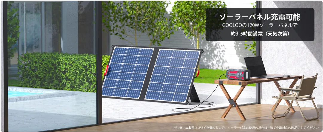 ソーラパネルで充電してる画像