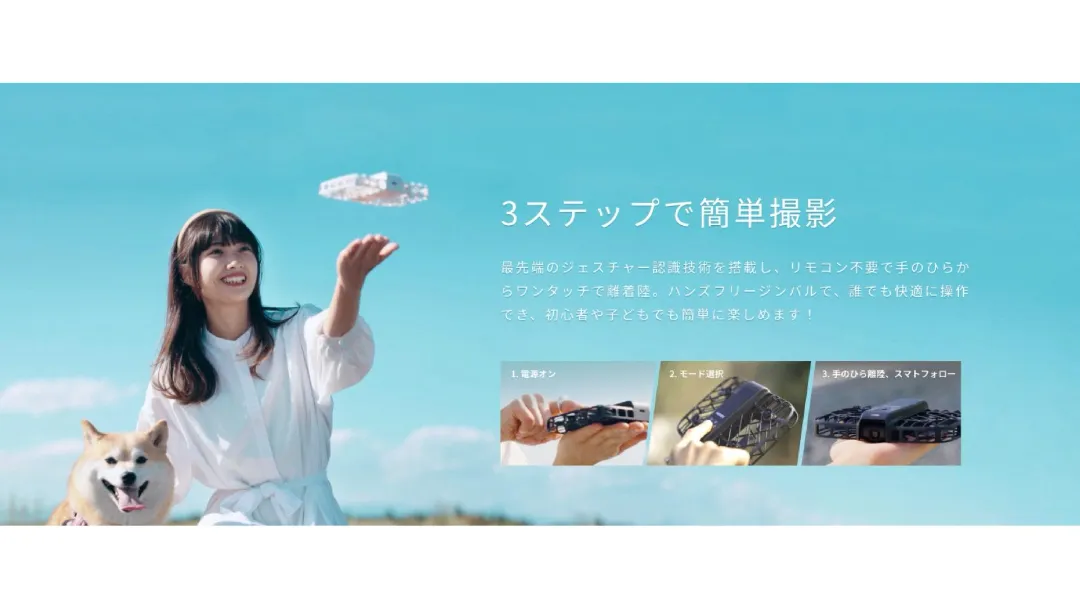 手のひらから飛ぶ様子の画像